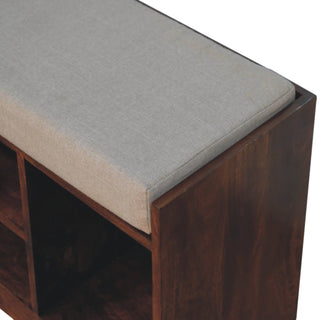 Tucker Shoe Storage Bench Solid Mango Wood Open Cubby Shelves Drawer Mud Linen Seat