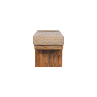Tallo Hallway Bench Cream Bouclé Upholstered Leather Buckled Strap Chunky Block Legs