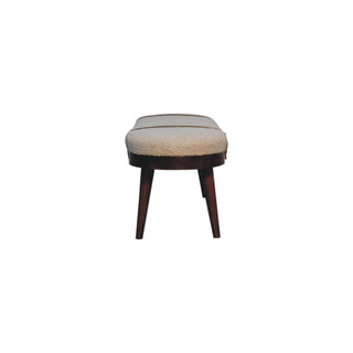 Alden Hallway Bench Cream Boucle Oval Seat Leather Cross-Strap Dark Walnut Nordic Legs