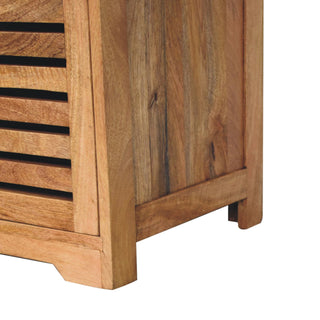 Haven Shoe Storage Bench Solid Mango Wood Louvred Shutter Doors Boucle Cushion Seat