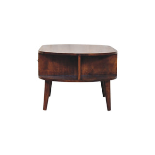 Leni Oval Coffee Table with Drawer Open Cubby Slots Chestnut Nordic Legs