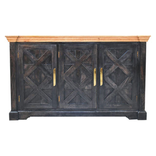 Nocturne Large Sideboard with Cross-Panel Doors in Ash Black and Natural Oak Top
