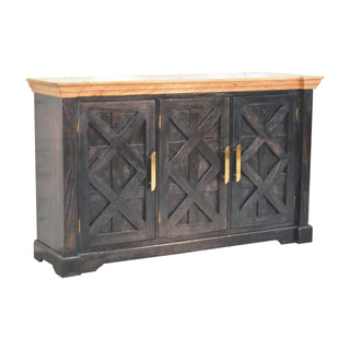 Nocturne Large Sideboard with Cross-Panel Doors in Ash Black and Natural Oak Top