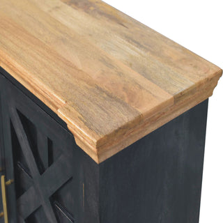 Nocturne Large Sideboard with Cross-Panel Doors in Ash Black and Natural Oak Top