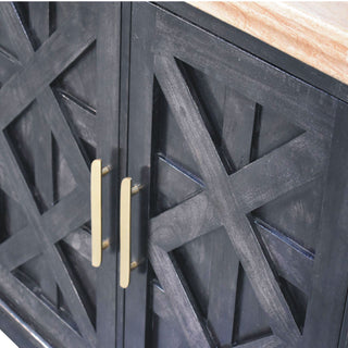 Nocturne Large Sideboard with Cross-Panel Doors in Ash Black and Natural Oak Top