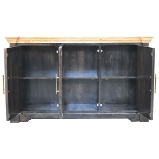 Nocturne Large Sideboard with Cross-Panel Doors in Ash Black and Natural Oak Top