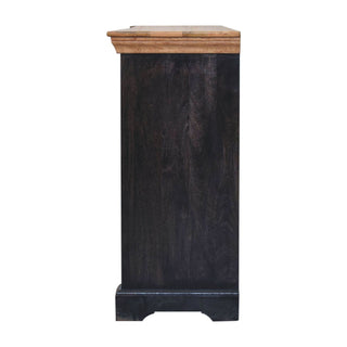 Nocturne Large Sideboard with Cross-Panel Doors in Ash Black and Natural Oak Top