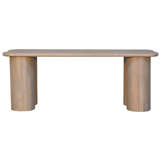 Lune Dining Bench Solid Mango Wood Twin Plank Split Seat Cylinder Base