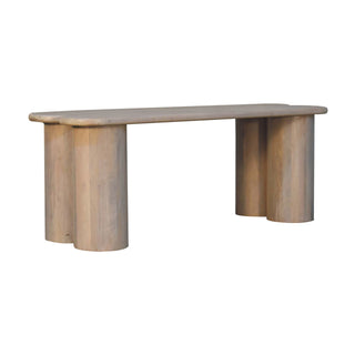 Lune Dining Bench Solid Mango Wood Twin Plank Split Seat Cylinder Base