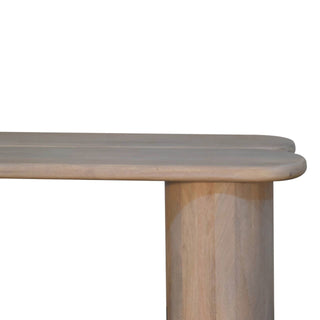 Lune Dining Bench Solid Mango Wood Twin Plank Split Seat Cylinder Base