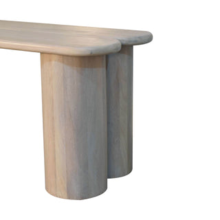 Lune Dining Bench Solid Mango Wood Twin Plank Split Seat Cylinder Base