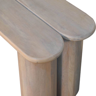 Lune Dining Bench Solid Mango Wood Twin Plank Split Seat Cylinder Base
