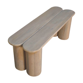 Lune Dining Bench Solid Mango Wood Twin Plank Split Seat Cylinder Base