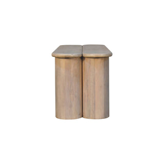 Lune Dining Bench Solid Mango Wood Twin Plank Split Seat Cylinder Base
