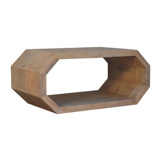 Prism Coffee Table Solid Wood Open Frame Hexagonal Ring Lime Marble Finish