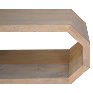 Prism Coffee Table Solid Wood Open Frame Hexagonal Ring Lime Marble Finish