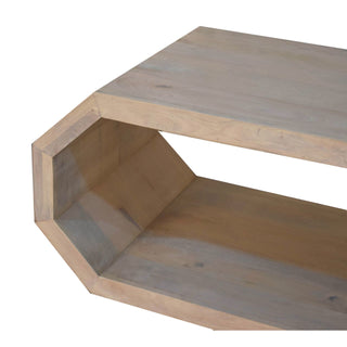 Prism Coffee Table Solid Wood Open Frame Hexagonal Ring Lime Marble Finish