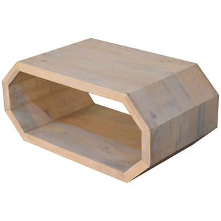 Prism Coffee Table Solid Wood Open Frame Hexagonal Ring Lime Marble Finish