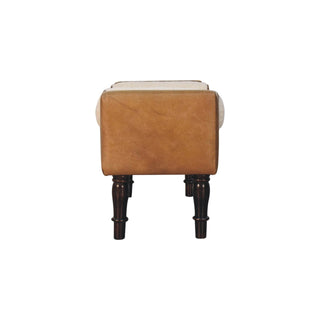 Chester Hallway Bench Tan Buffalo Leather Boucle Bolster Cushions Turned Dark Walnut Legs