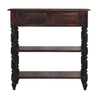 Harlow Side Table With Drawers Open Shelf Turned Legs Cherry Wood