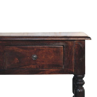 Harlow Side Table With Drawers Open Shelf Turned Legs Cherry Wood