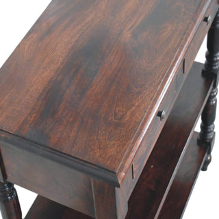 Harlow Side Table With Drawers Open Shelf Turned Legs Cherry Wood