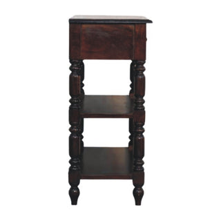Harlow Side Table With Drawers Open Shelf Turned Legs Cherry Wood