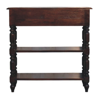 Harlow Side Table With Drawers Open Shelf Turned Legs Cherry Wood