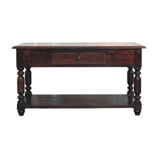 Aldea Hallway Console Table with Drawer Open Shelf Turned Legs Cherry Mango Wood
