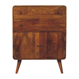 Willow Storage Cabinet Chestnut Curved Corners Two-Drawer Twin-Door Tapered Legs