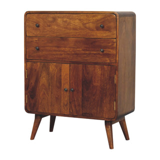 Willow Storage Cabinet Chestnut Curved Corners Two-Drawer Twin-Door Tapered Legs