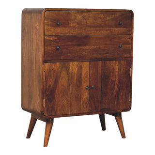 Willow Storage Cabinet Chestnut Curved Corners Two-Drawer Twin-Door Tapered Legs