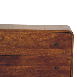 Willow Storage Cabinet Chestnut Curved Corners Two-Drawer Twin-Door Tapered Legs