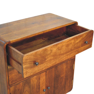 Willow Storage Cabinet Chestnut Curved Corners Two-Drawer Twin-Door Tapered Legs