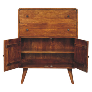 Willow Storage Cabinet Chestnut Curved Corners Two-Drawer Twin-Door Tapered Legs