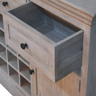 Cuvée Drinks Cabinet Wide Stone-Wash Wine Bottle Grid Drawers Twin Cupboard