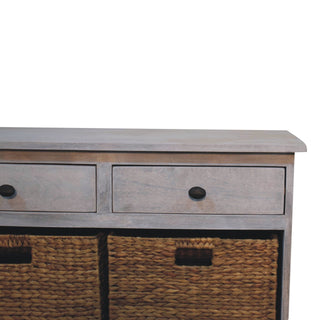Driftwood Shoe Storage Cabinet Grey-Wash Wicker Basket Drawers Plinth Base