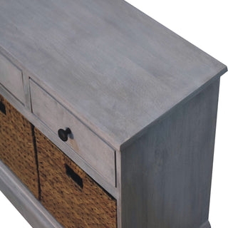 Driftwood Shoe Storage Cabinet Grey-Wash Wicker Basket Drawers Plinth Base