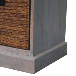 Driftwood Shoe Storage Cabinet Grey-Wash Wicker Basket Drawers Plinth Base