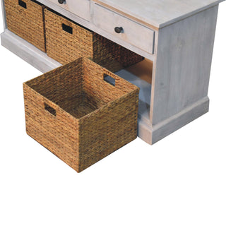 Driftwood Shoe Storage Cabinet Grey-Wash Wicker Basket Drawers Plinth Base