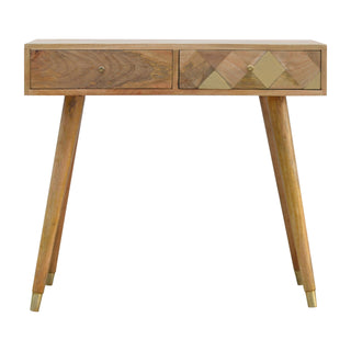 Aurel Console Table with Drawers Gold Diamond Inlay Tapered Legs