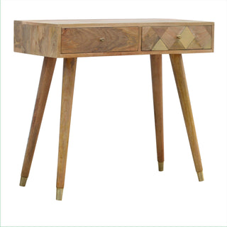 Aurel Console Table with Drawers Gold Diamond Inlay Tapered Legs