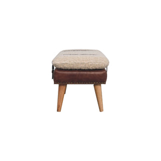 Wren Entryway Bench Cream Bouclé & Deep Brown Leather Belted Strap Nordic Legs