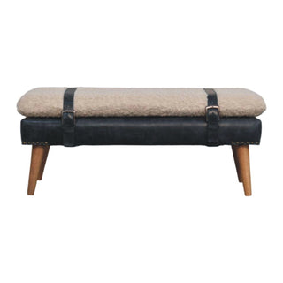 Dusk Hallway Bench Cream Boucle Black Buffalo Leather Base Belt Strap Nordic Oak Legs