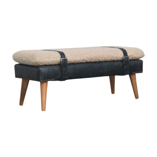 Dusk Hallway Bench Cream Boucle Black Buffalo Leather Base Belt Strap Nordic Oak Legs