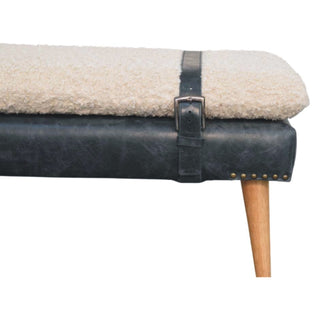 Dusk Hallway Bench Cream Boucle Black Buffalo Leather Base Belt Strap Nordic Oak Legs