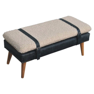 Dusk Hallway Bench Cream Boucle Black Buffalo Leather Base Belt Strap Nordic Oak Legs