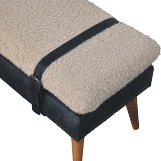 Dusk Hallway Bench Cream Boucle Black Buffalo Leather Base Belt Strap Nordic Oak Legs