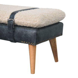Dusk Hallway Bench Cream Boucle Black Buffalo Leather Base Belt Strap Nordic Oak Legs