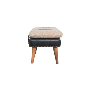 Dusk Hallway Bench Cream Boucle Black Buffalo Leather Base Belt Strap Nordic Oak Legs